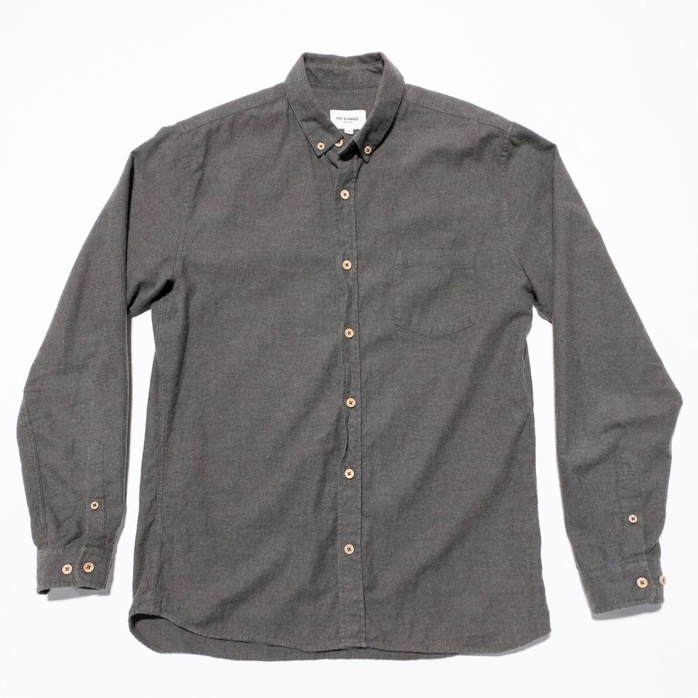Octobre Editions Shirt Men's Medium Gray/Green Wood Buttons Button-Down Portugal